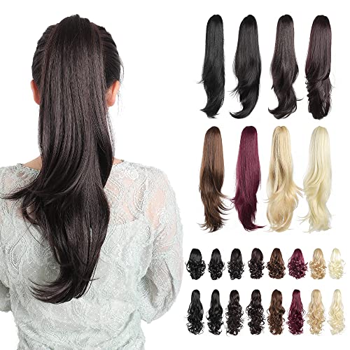 MFZZKAP Chestnut Brown 22" Straight Hair Extension Claw Clip Ponytail - Instant Glamour for All Occasions