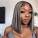 Hair Wig Highlight Grey Straight Bob Wig: Brazilian