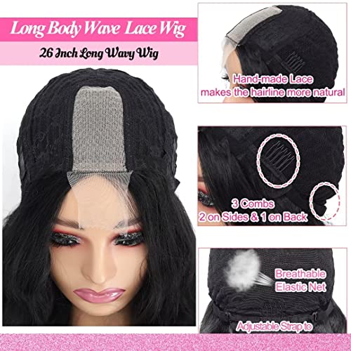 Synthetic Wigs For Black Women Long Black Lace Front Wig 26inch Body Wave