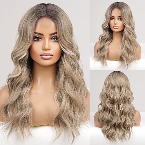 Long Ombre Ash Blonde Lace Front Wig – Natural Wavy Beauty with Middle Parting for All Occasions! 🌟👩‍🦳