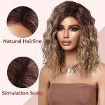 Ombre Ash Blonde Wig, Side Part Short 14" Curly Bob Wig for Women, WIG002 Synthetic Wavy womens Wig for Daily Use Party - Ombre Ash Blonde