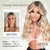 Golden Blonde Halo Hair Extensions - 20 Inch Long Wavy Hair with Invisible Wire - Adjustable Size and Secure Clips for Effortless Style