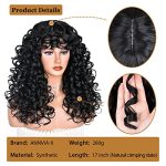 Black Long Curly Afro Wig – 17 Inch Synthetic Wig with Bangs for Effortless Style