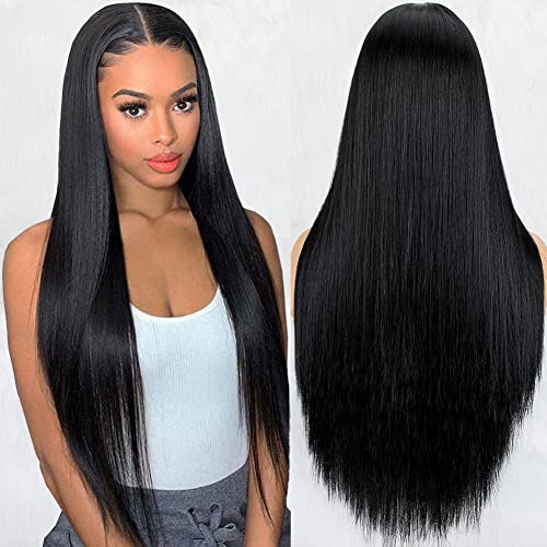 26 Inch Natural Black Lace Front Wig - Silky