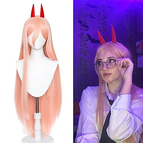 Probeauty's Pink Power Cosplay Wig: Two Horns, Long Straight Anime Hair, Perfect for Halloween and Anime Shows