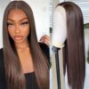 COCOFANS Silky Straight Dark Brown Lace Front Wig - Long Glamour for Women, Versatile Styling with Middle Part, Heat Resistant Natural Hairline Wig