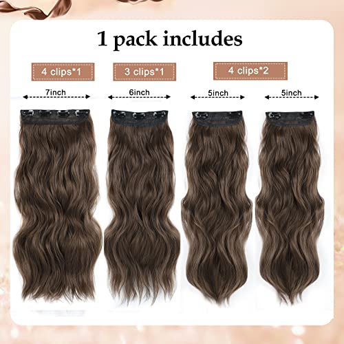 Long Wavy Clip-in Synthetic Hair Extension - Chestnut Brown 4pc Thick Hairpieces for Luxurious and Natural 20-inch Hair Extensions (8/10)