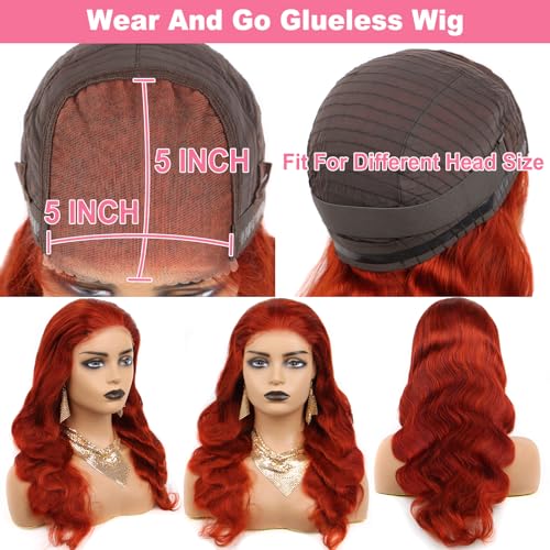 Orange Lace Closure Wigs Human Hair Wear and Go Glueless Wig Precut Lace Body Wave Wig