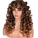 ANNISOUL Ombre Brown Long Curly Afro Wig for Black Women - Glamorous Hair for Cosplay and Daily, Featuring Special Bang Design