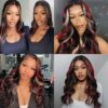 MACA BAKA's Skunk Stripe Blonde Highlight Red Synthetic Lace Front Wig - Lightweight Elegance with Versatile 13x4 Lace Frontal