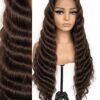 MITIMES Chocolate Brown HD Loose Deep Wave Lace Front Wigs - 30Inch Human Hair Blend Synthetic Wigs