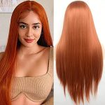Ginger Orange Synthetic Lace Front Wig – Long Silky Straight Hair for Natural Elegance, Heat Resistant Fiber Ideal for Cosplay and Special Occasions