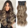 Not Tangled 20-Inch Honey Blonde Mixed Light Brown Synthetic Hair Extensions – 4PCS Thick Clip-ins for Full Head Glamour