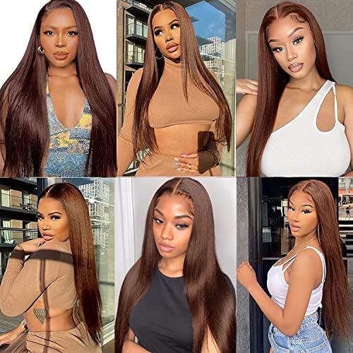 OKU 13x4 Brown Lace Front Wigs - Achieve Effortless Glamour with 32 Inch Long Straight Wigs, Free Parting and HD Transparent Lace for Women and Girls