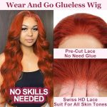 Orange Lace Closure Wigs Human Hair Wear and Go Glueless Wig Precut Lace Body Wave Wig