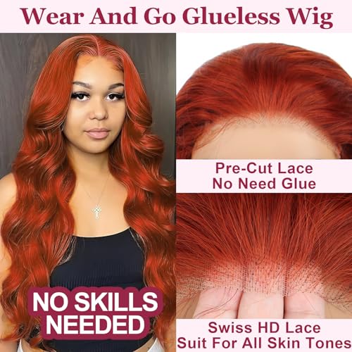 Orange Lace Closure Wigs Human Hair Wear and Go Glueless Wig Precut Lace Body Wave Wig