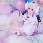 Dive into Fantasy with Long Purple White Mixed Gradient Hair - Complete Anime Cosplay Kit with Wigs, Balls, Horn, and Tail