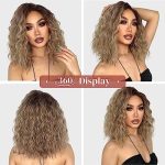 Ombre Ash Blonde Wig, Side Part Short 14" Curly Bob Wig for Women, WIG002 Synthetic Wavy womens Wig for Daily Use Party - Ombre Ash Blonde