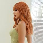 22-inch Medium Length Wavy Wig With Bangs - Orange Synthetic Highlight Wig for a Stylish Party Look