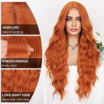 28-Inch Long Wavy Ginger Orange Wig - Heat Resistant, Beginner-Friendly, Perfect for Costume Parties