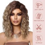 Ombre Ash Blonde Wig, Side Part Short 14" Curly Bob Wig for Women, WIG002 Synthetic Wavy womens Wig for Daily Use Party - Ombre Ash Blonde