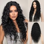Black Curly Wig - 28" Long Middle Part Wig
