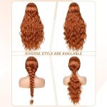 Long Wavy Ginger Orange Wig - 28 Inch Synthetic Mermaid Wig for Women, Heat Resistant Natural Auburn Wavy Wig for Daily Cosplay Party