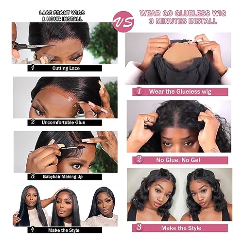 Wear And Go 180% Density Body Wave Lace Closure Bob Wig - 4x4 Glueless Human Hair, Pre Plucked, Ready To Wear - Natural Color 16 Inch