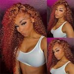 10A Ginger Brown 13X4 Lace Front Wigs: Brazilian Remy Hair, Curly Auburn Elegance, Pre-Plucked with Baby Hair, Colored for Alluring Confidence - 150% Density, 24 Inch