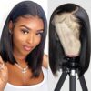 Hersmile's Straight Bob Wigs - Pre Plucked Human Hair Lace Front Wigs for Black Women in Real Natural Black 12 Inch