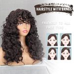 Curly Afro Wigs for Black Women - Fluffy Wavy Dark Brown Wig with Bangs, Big Bouncy Wig for Daily Use - Natural and Charming Hairstyle