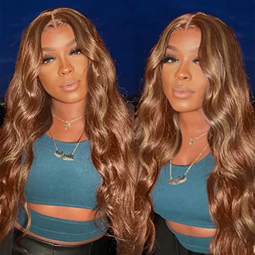 Radiant Glamour: Swetcurly 13x4 Lace Front Long Ginger with Tan Highlights Wavy Wig, 26 Inch, for Natural Daily and Party Use