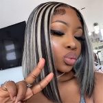 Hair Wig Highlight Grey Straight Bob Wig: Brazilian Human Hair Platinum Blonde Highlight 4x4 Lace Closure Wigs