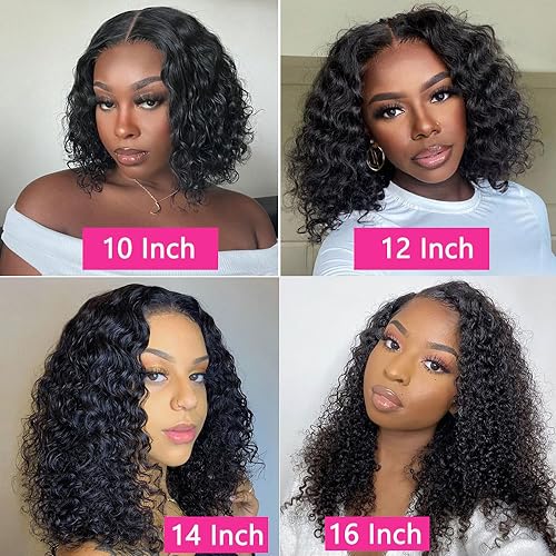 Wear and Go Water Wave Bob Wig - No Glue, 180% Density, Pre-Plucked HD Lace Closure, Natural Color (16 inch)