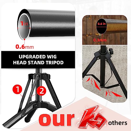 Upgraded Wig Head Stand - Heavy Duty Metal Tripod with Tool Tray for Hairdressing, Cosmetology, and Training