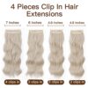 20-Inch Long Wavy Clip in Hair Extensions - 4PCS of Thick, Stylish Synthetic Fiber for Women (Light Golden Blonde with White Blonde)