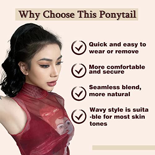 Daily Chic Dark Brown Drawstring Ponytail - 14 Inch Short Wavy Synthetic Hair Extension for Effortless Style