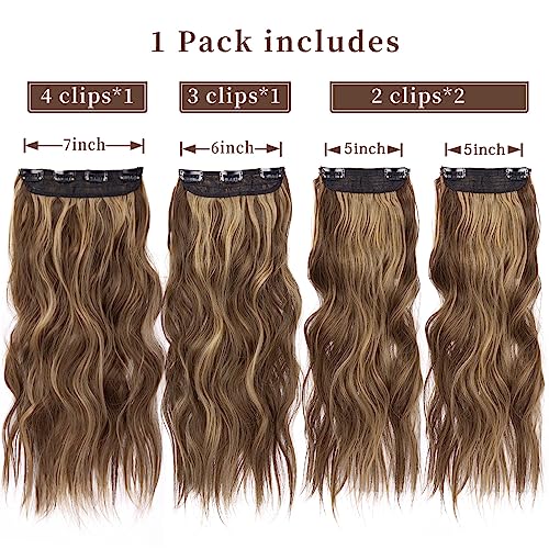 Hair Game with 4Pcs Clip-In Hair Extensions - Effortless Volume and Length in Chocolate Brown Mixed Honey Blonde