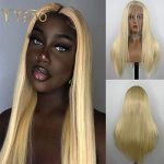 Strand Bliss: Unleash Elegance with the 13x6 Long Parting Synthetic Lace Front Wig - Pre Plucked, Bleached Knots, and 613 Blonde Magic