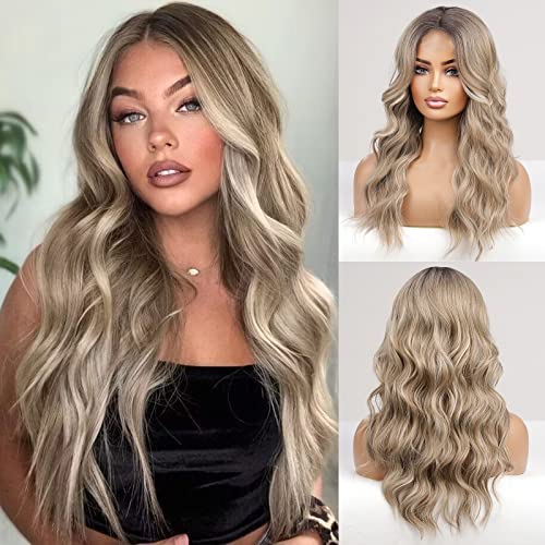 Long Ombre Ash Blonde Lace Front Wig – Natural