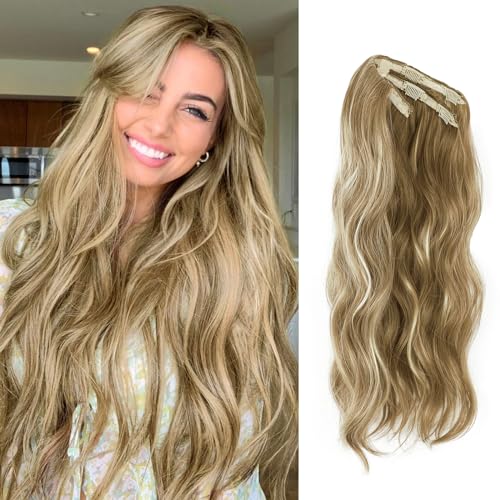 Golden Blonde Mixed Highlights - 20 Inch Spliced Clip-In Hair Extensions for Effortless Elegance