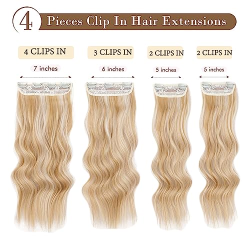 Long Wavy Blonde Mix Platinum Blonde Clip-in Hair Extensions - 20 Inch Glamorous Waves for Women