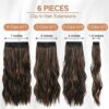6PCS Wavy Long Hair Highlights Extensions - 20 Inch Auburn Chestnut Clip-Ins for a Charming and Elegant Look