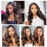 Radiant Balayage Beauty: Black Brown Highlight Ombre Lace Front Wig – Body Wave Brilliance (16 Inch)