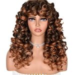 ANNISOUL Ombre Brown Long Curly Afro Wig for Black Women - Glamorous Hair for Cosplay and Daily, Featuring Special Bang Design