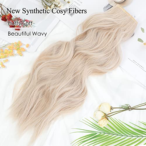 Einaey Clip in Hair Extensions - 4PCS of Long Wavy Synthetic Hair in 20 Inch Light Blonde, Perfectly Blended Clip-Ins for Effortless Style