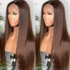 QMSSR Synthetic Lace Front Wig: Brown Long Straight Hair with Blonde Brown Mix