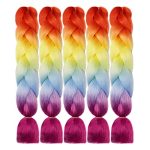 Vibrant Rainbow Ombre Braiding Hair - 5Pcs Set for Bold and Colorful Twists