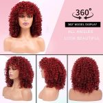 5" Red Burgundy Afro Curly Synthetic Wigs - Natural-Looking Curls with Bangs - Complete Set with 1 Wig Comb and 4pcs Wig Caps