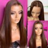 QMSSR Synthetic Lace Front Wig: Brown Long Straight Hair with Blonde Brown Mix